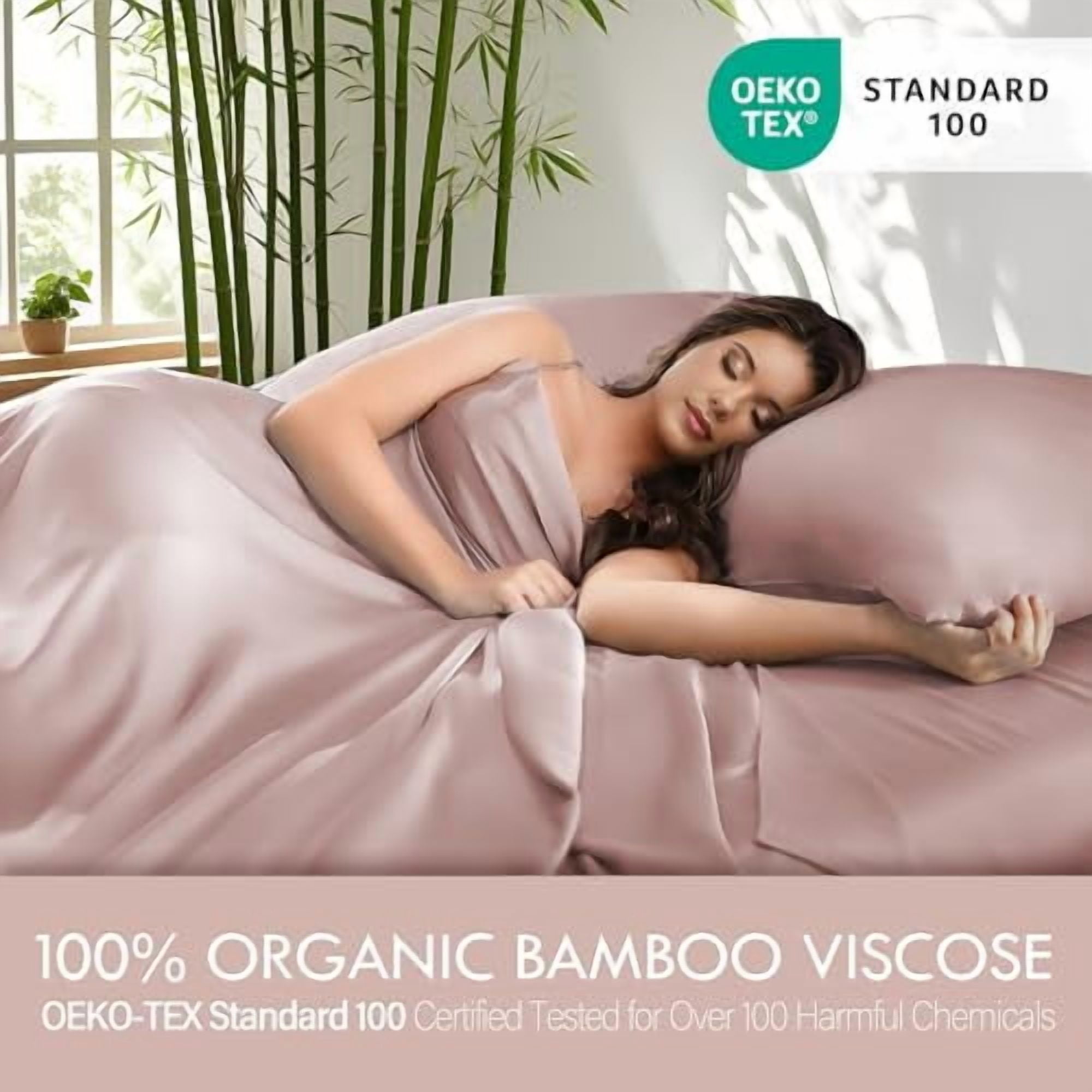 ClevaHome 4-Piece King Bamboo Bed Sheet Set, 100% Organic Cooling Fabric, 16" Deep Pocket, Pink