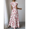 thumbnail image 6 of Women'S A Line Dress with Tie Waist Floral Print Beach Vacation Party Short Sleeve Ruffle Elegant Red M, 6 of 7