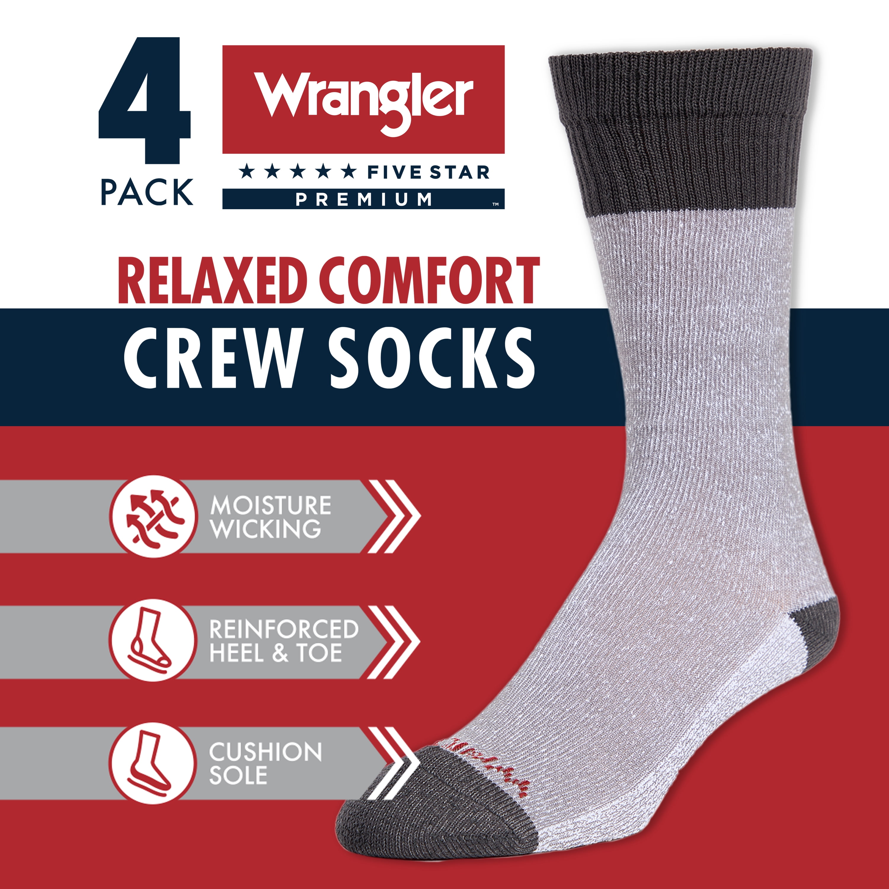 Wrangler Men’s Warmest Lodge Socks, Heavyweight Boot Socks, 4 Pack
