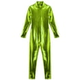 thumbnail image 3 of Hansber Kids Girls Shiny Metallic Dance Unitard One Piece Wet Look Bodysuit Long Sleeve Full Length Jumpsuit Green XS/115, 3 of 5