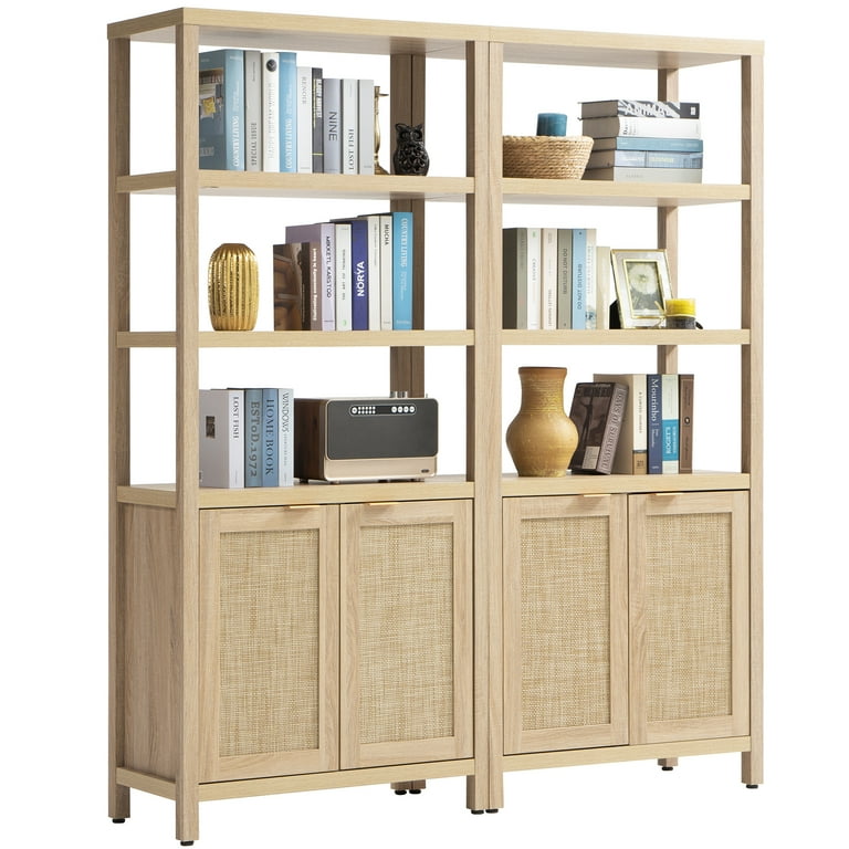 Rattan Bookshelf Large bookcase with door Tall book shelves