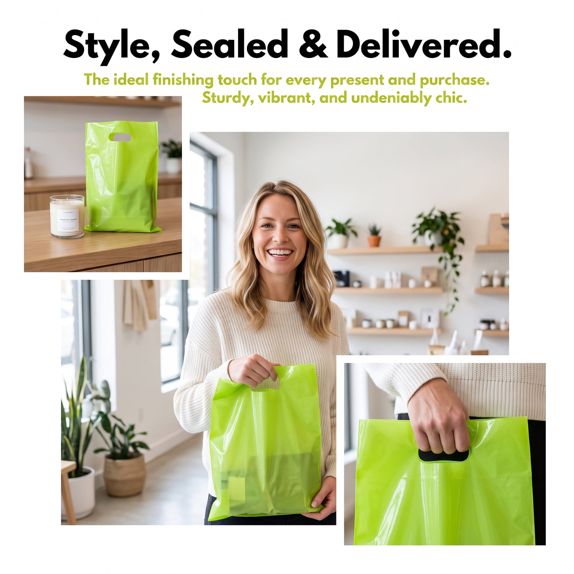 Unique Bargains 50Pcs Premium Waterproof Gift Bags Green 9.8" x 13.8"
