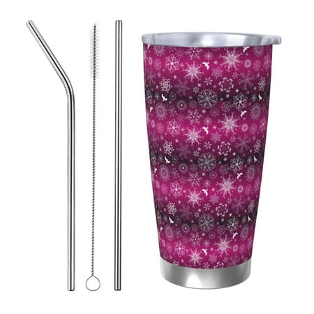 

Uemuo Snowflakes And Christmas Print Travel Coffee Mug 20oz Double-walled Car Cup Stainless Steel Insulated Tumbler Leak-proof Travel Cup Reusable Straw Car Cup-Straw Three-piece Set
