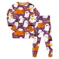 thumbnail image 4 of felwors Halloween Pajamas Big Boy Girls Crew Neck Cute Print Pajama Sets Long Sleeve Lovely Sleepwear 2 Piece Pjs Multiple Cartoon Jammies Pajama (Dark Purple,5-6 Years), 4 of 7