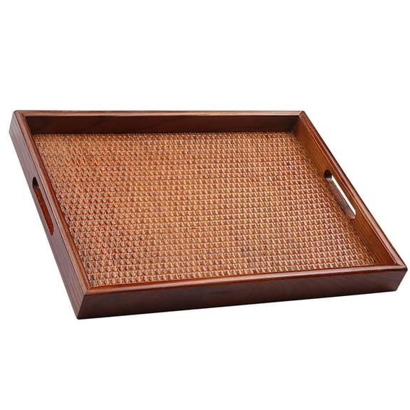 FRCOLOR Serving Trays Rattan Thai Tray Fine Workmanship Tray 40X30X3.5CM