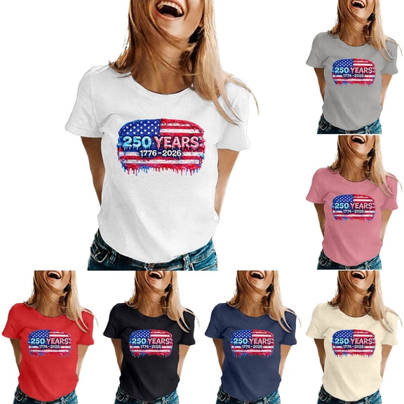 250 Anniversary Usa Shirt Women Women's Everyday Anniversary Graphic Comfortable Short Sleeve Tee Womens T Shirt Beige L