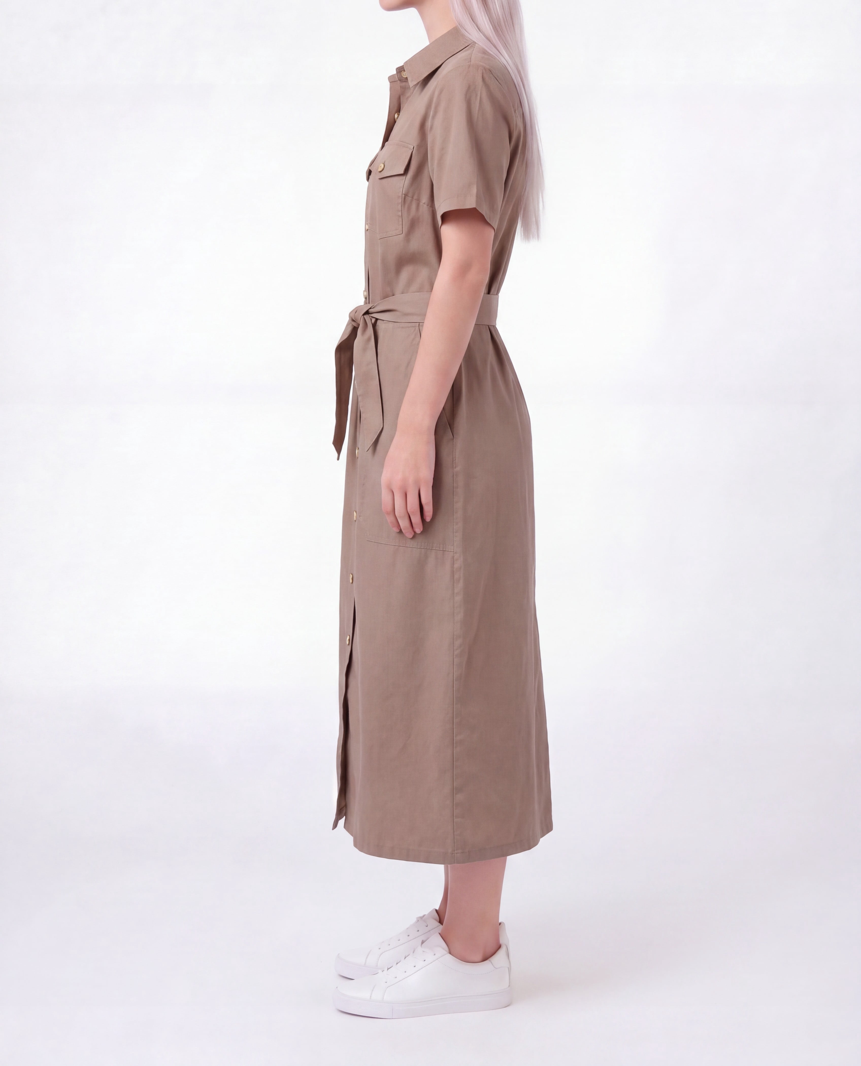 Millenium Women's Printed Short Sleeve 4 Pocket Belted Midi Dress