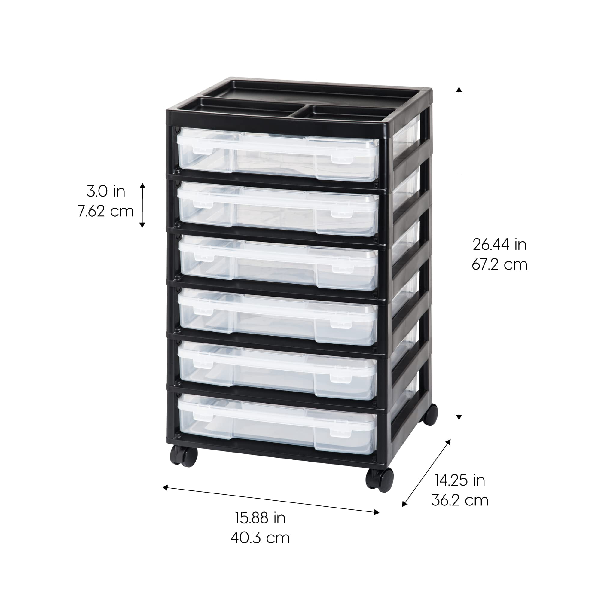 Fits 12" X Paper  6-tier Scrapbook Rolling Storage Cart With Organizer For Stationery Vinyl Tools Office Art And Craft Supplies Yarn 6 Clear Cases W/built In Handle - Black/clear