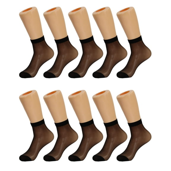 10 Pairs Women's Sheer Ankle Socks 20 Denier Stockings (Black)