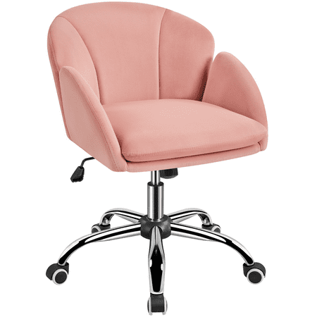 Yaheetech Modern Vanity Chair Swivel Rolling Chair with Armrests, Pink
