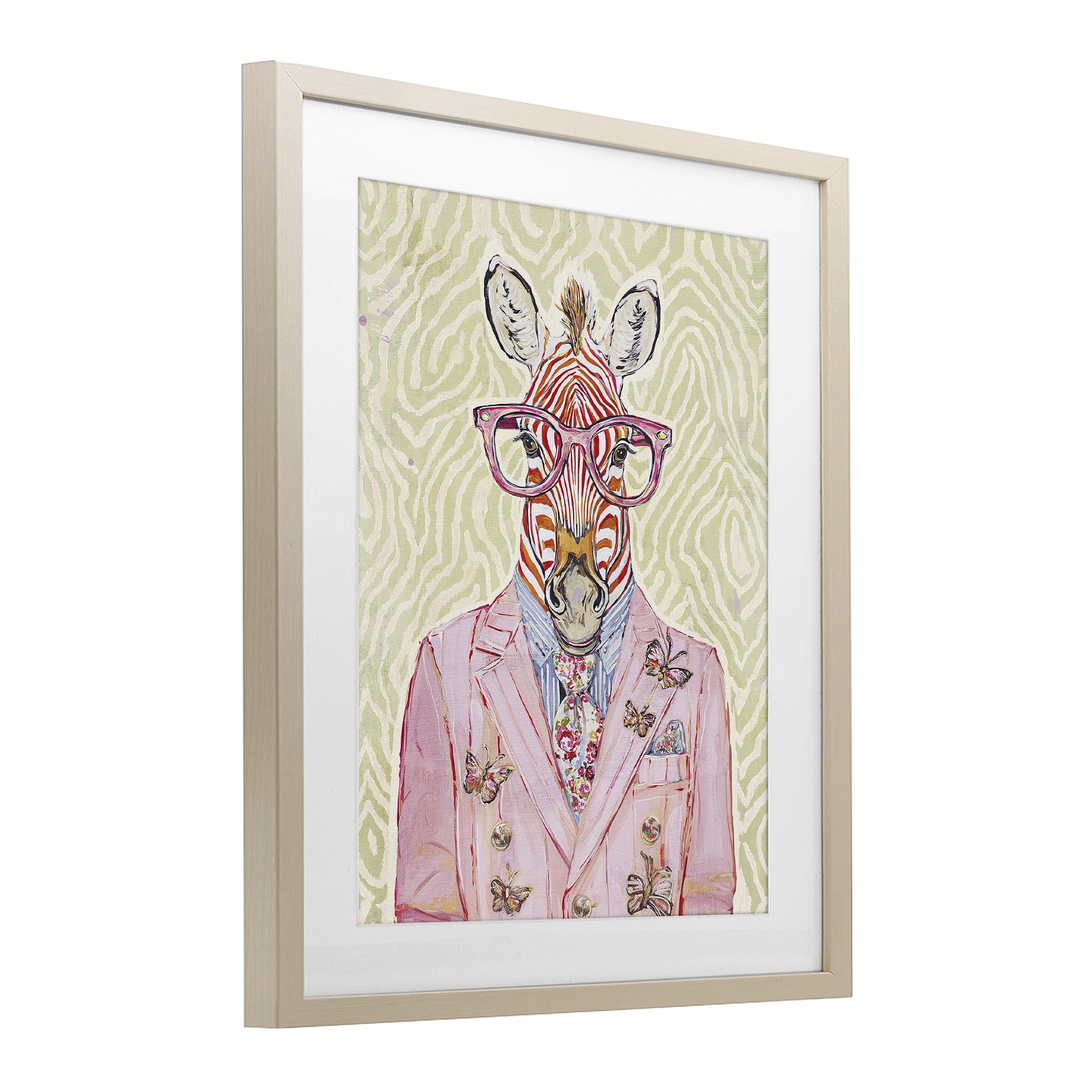 Stupell Industries Pink Zebra over Green Birch Framed Print Under Glass, design by Svetlana Aleynikova