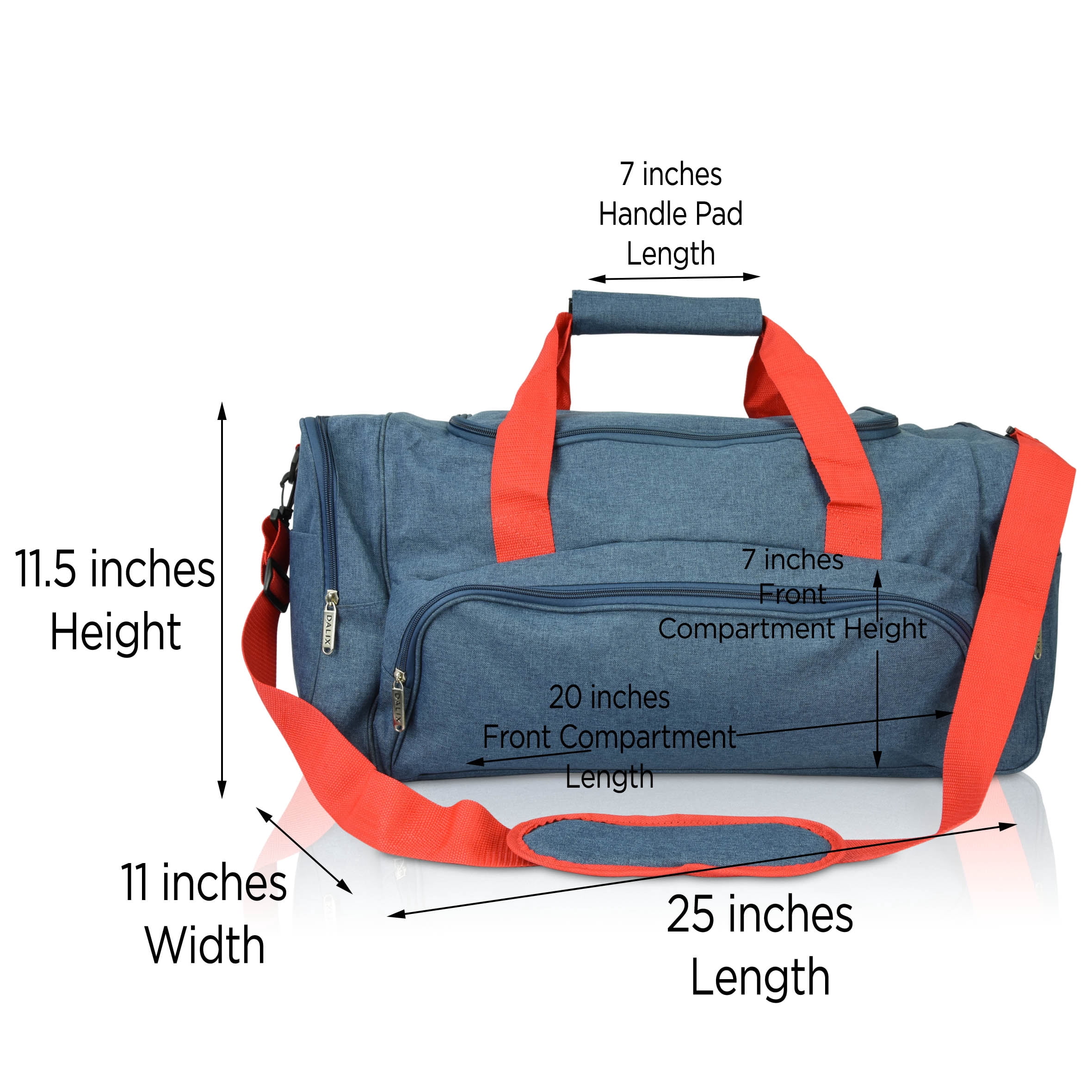 DALIX Unisex Large 25" Signature Travel Gym Duffel Bag with Premium Lining Navy Blue Red