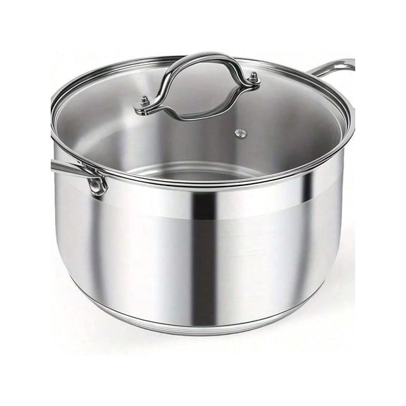 Stainless Steel Apple Shaped Soup Pot with Lid, 2 Quart Non-Stick Stockpot with Cool Touch Handles, Induction Compatible Saucepan, Silver
