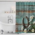 thumbnail image 2 of Polyester Fabric Daisy Flower Shower Curtain, Vintage Horseshoes Farmhouse Wooden Grain Teal Waterproof Bathtub Curtain Bathroom Decor Set with Hooks 36 x 72 Inches, 2 of 6
