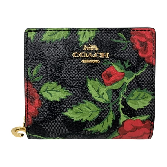 Coach Snap Wallet In Signature Canvas With Fairytale Rose Print