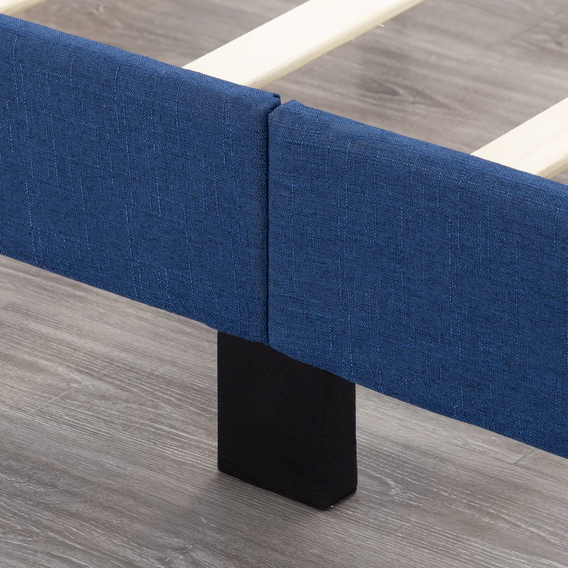 BRGMAUS Bed Frame, with Headboard, Linen/Velvet Upholstered Bed Frame with Wood Slats Support, Heavy Duty Feet, Easy Assembly, Queen Bed Frame (Blue)