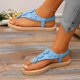 thumbnail image 5 of Sandalias Planas con Correas de Tobillo Floral Toe Post Espadrilles, Sandalias Planas de Mujer Toe Redondo Verano, 5 of 9