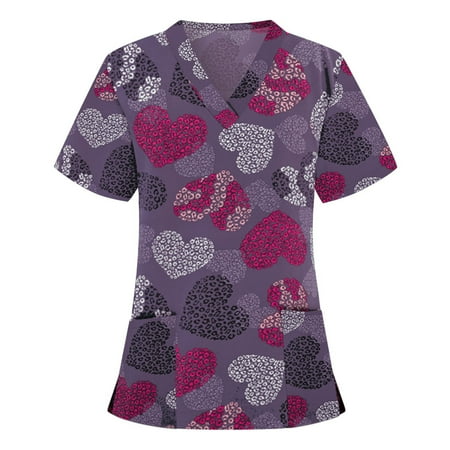 

Fanxing Scrub Tops Women Plus Size Working Uniform Blouse Loose Stretchy Printed Short Sleeve Summer Independence Day Cute Tees Blouse XS S M L XL XXL XXXL XXXXL