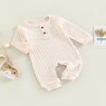 thumbnail image 3 of Toddler Baby Rompers Solid Color Knit Casual Button Crew Neck Long Sleeve Jumpsuit for Newborn Girl Boy, 3 of 8
