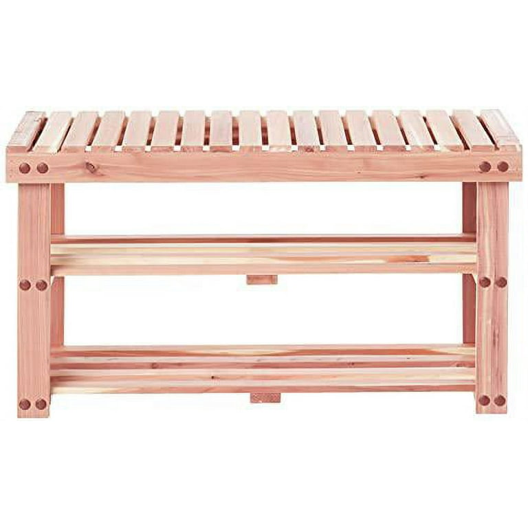 Household Essentials 2 Tier Cedar Shoe Rack and Seat Bench