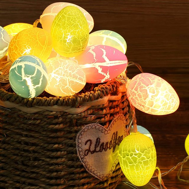 Guirnaldas de luces decorativas, 10 luces LED de 2 m con forma de huevo, luz de huevos de Pascua con pilas, interior para primavera, árbol, conejo, exterior, dormitorio, cumpleaños, boda, fiesta,