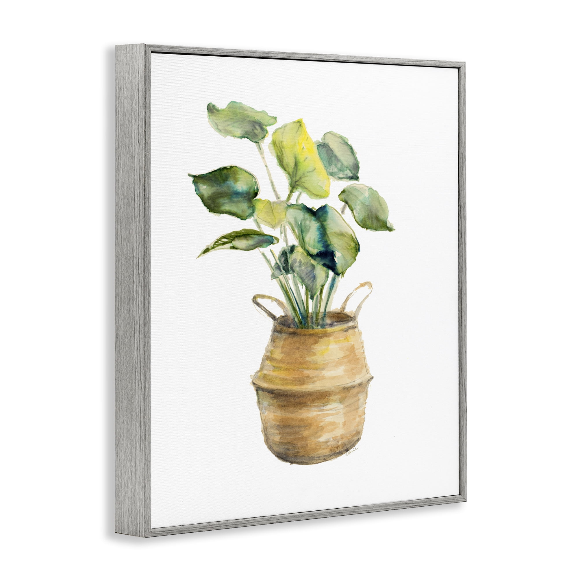 Stupell Industries Plant In Pottery Botanical & Floral Painting Gray Framed Art Print Wall Art, 11 x 14