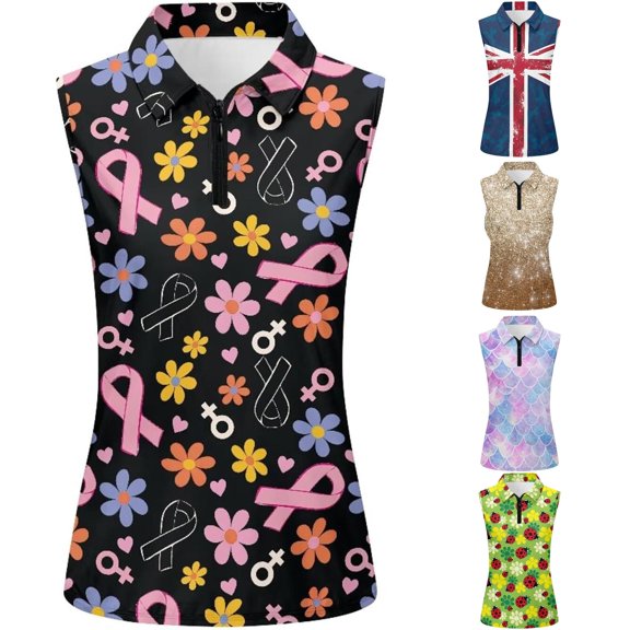xfsWaSs Womens Tank Tops Women's Sleeveless Golf Polo Shirts Casual Floral Print 1/4 Zip Tennis Workout Tank Top Summer Lightweight