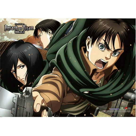 Attack On Titan Season 2- Eren, Mikasa & Levi Wall Scroll