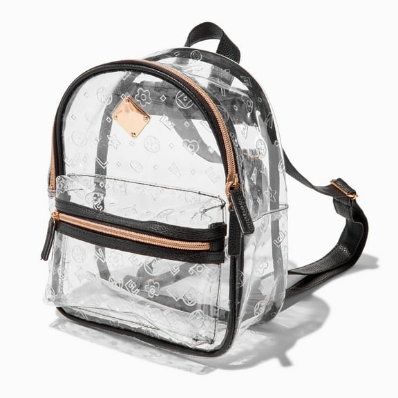 Claire's Love Status Icon Transparent Clear Backpack with Black and Rose Gold Accents