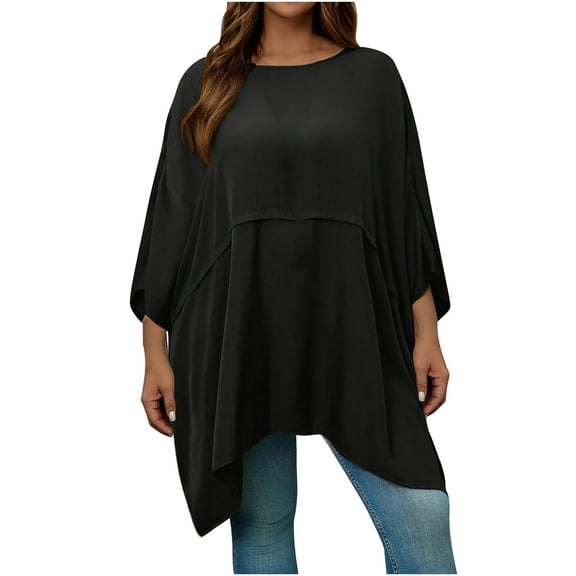 Kukoosong Women Plus Size Tops Fall Winter Loose Batwing Long Sleeve Shirt Flowy Irregular Hem Pullover Tops
