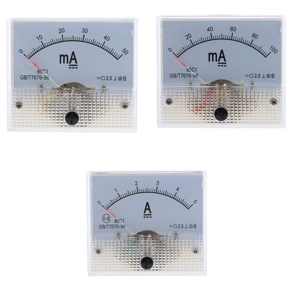 de 3 amperímetros analógicos de CC, amperímetro de panel, medidor de corriente, amperímetro de CC, 64x56x52 mm, precisión, 0-5 a, mA,
