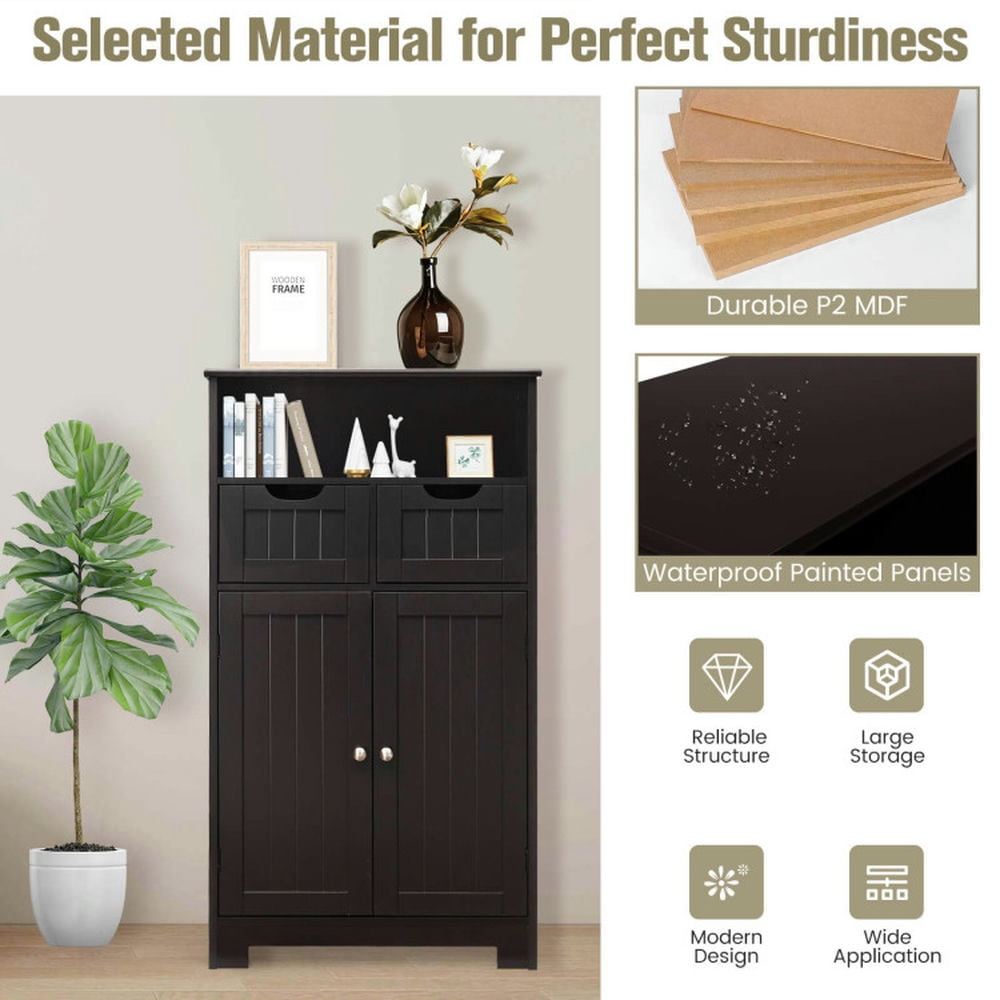 Finihen Bathroom Storage Cabinet, Bathroom Floor Cabinet, Bathroom Wooden Side Cabinet with 2 Drawers and 2 Doors, for Bathroom, Living Room, Bedroom, Kitchen, Dark Brown Finihen Bathroom Storage Cabinet, Bathroom Floor Cabinet, Bathroom Wooden Side Cabinet with 2 Drawers and 2 Doors, for Bathroom, Living Room, Bedroom, Kitchen, Dark Brown