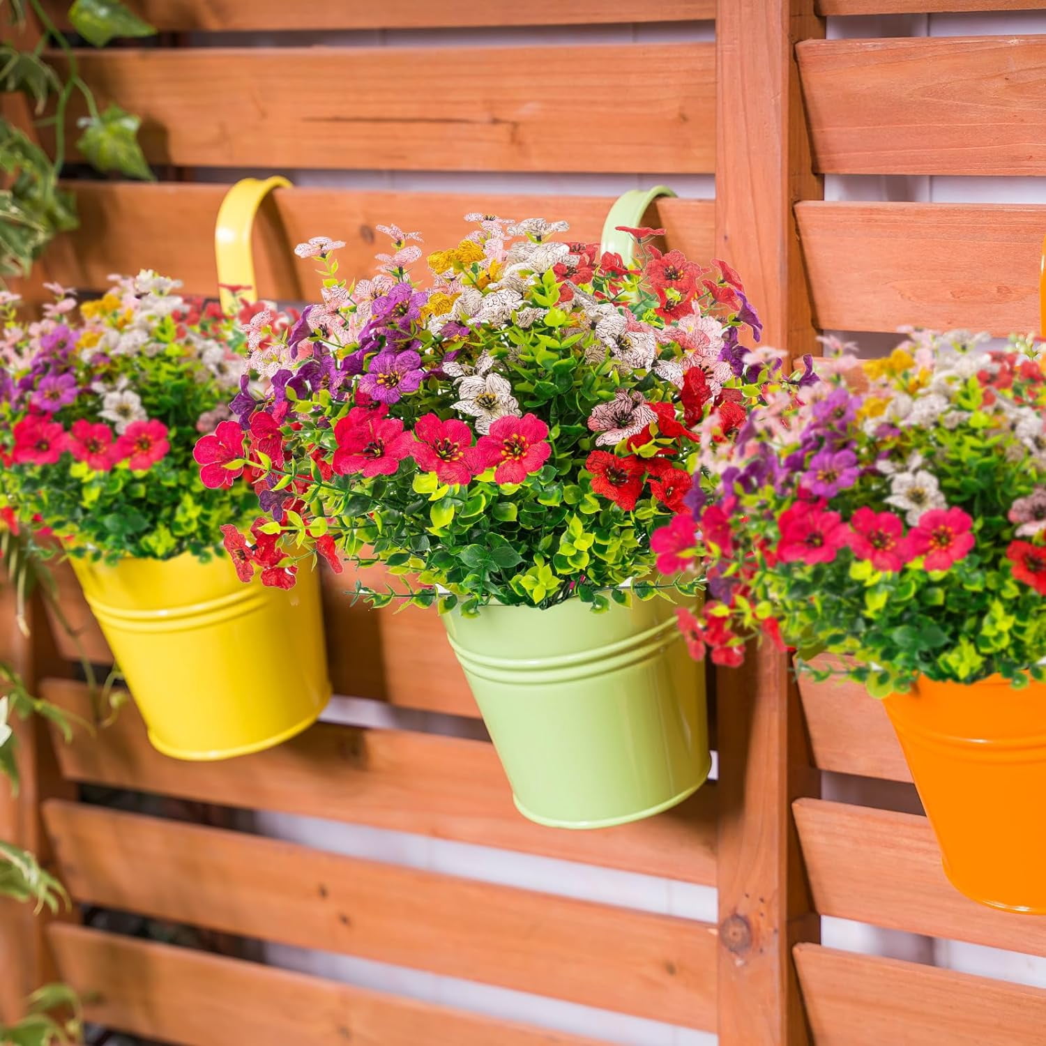 Artificial Flowers Outdoor No Fade UV Resistant Fake Plastic Flowers Faux Plants for Garden Patio Porch Window Box Home Wedding Farmhouse Hanging Décor