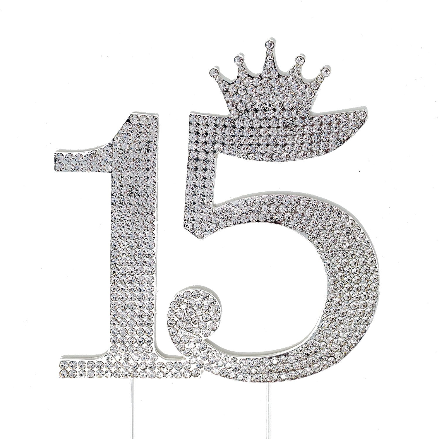 15th Birthday Quinceanera 15 Crown Cake Topper Silver Crystal