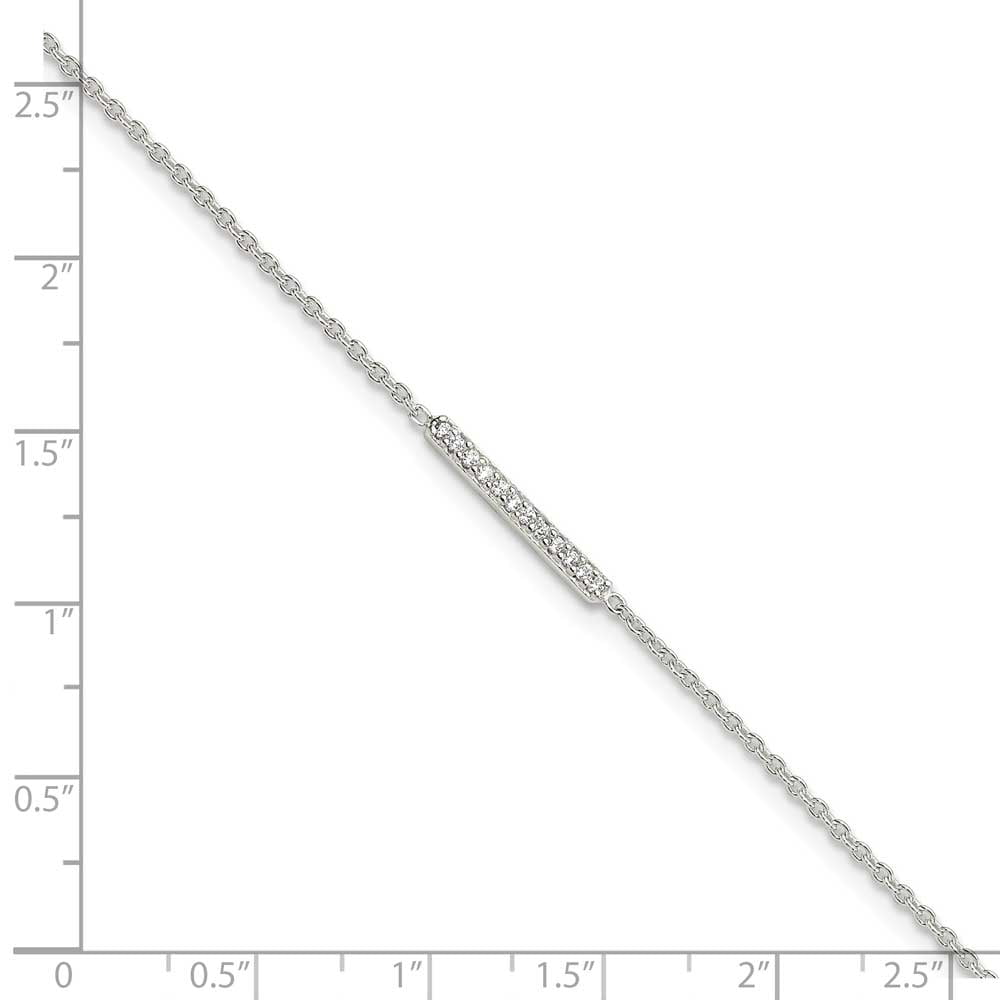 Sterling Silver CZ Bar 9 inch Plus 1 inch Extender  - Total 10 inch Anklet QG4191