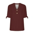thumbnail image 4 of Lovskoo Summer Tops for Women 2024 V Neck Short Sleeve Trendy Solid Color Casual Tied Sleeves Top Shirt Burgundy, 4 of 8