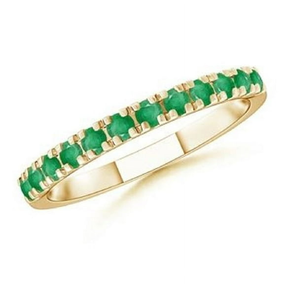 Round Shape Green Emerald Eternity Band Ring Women 925 Sterling Silver Rose Gold Plated May Birthstone Christmas New Year Gift Gemstone Jewelry
