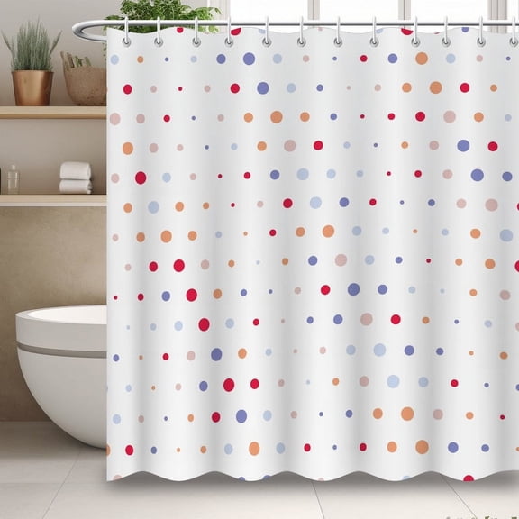 Modern Minimalist Shower Curtain, Colorful Polka Dot Printed Shower Curtain, Simple Bathroom Decoration With 12 Hooks