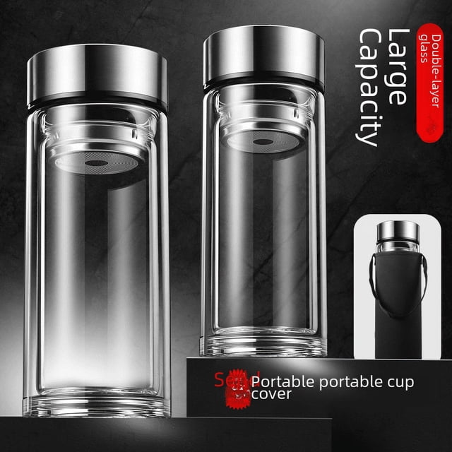 Taza de vidrio de doble capa de gran capacidad, taza de té grande de 1000 ml, taza de agua portátil para exteriores para el hogar, taza de vidrio de borosilicato