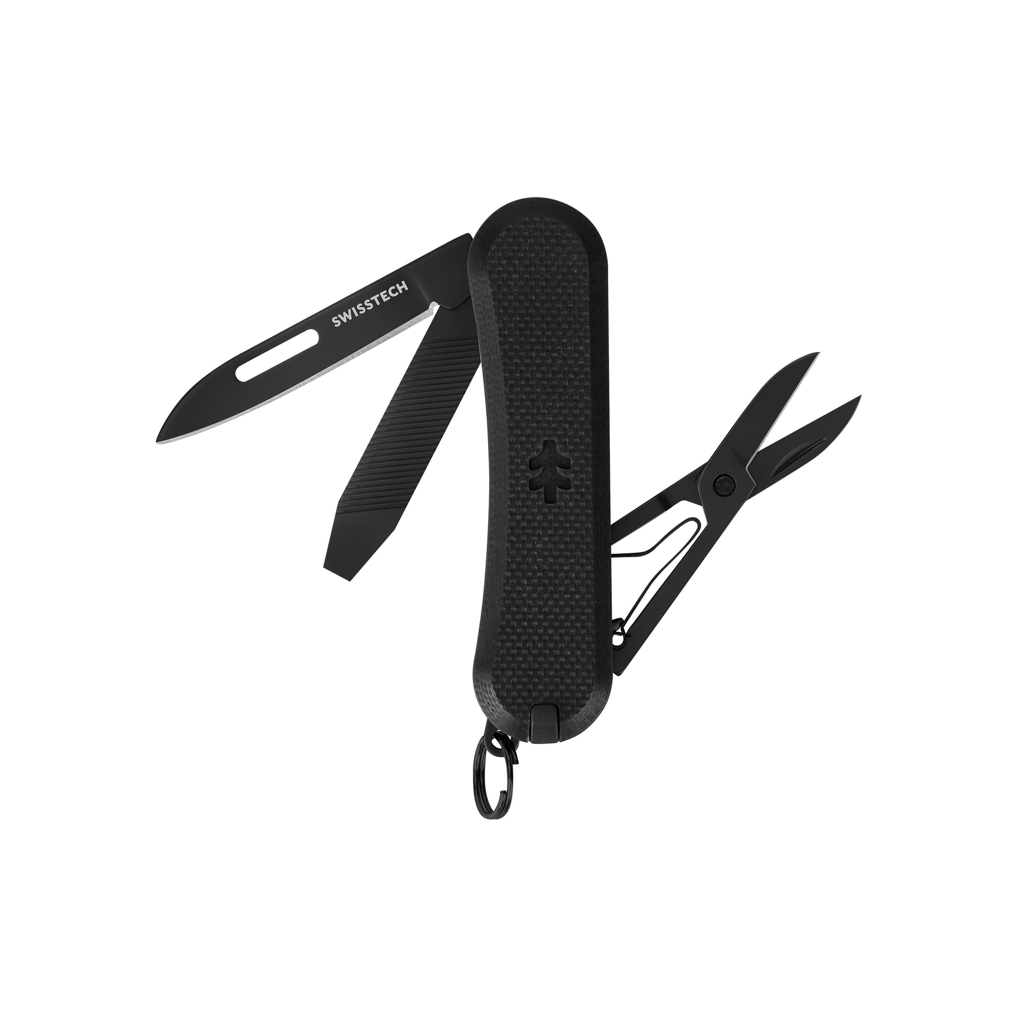 Swiss Tech Listig 7-in-1 Folding Multi-Tool, Compact Single Edge Pocket Knife with Scissors, Black G10 Handle