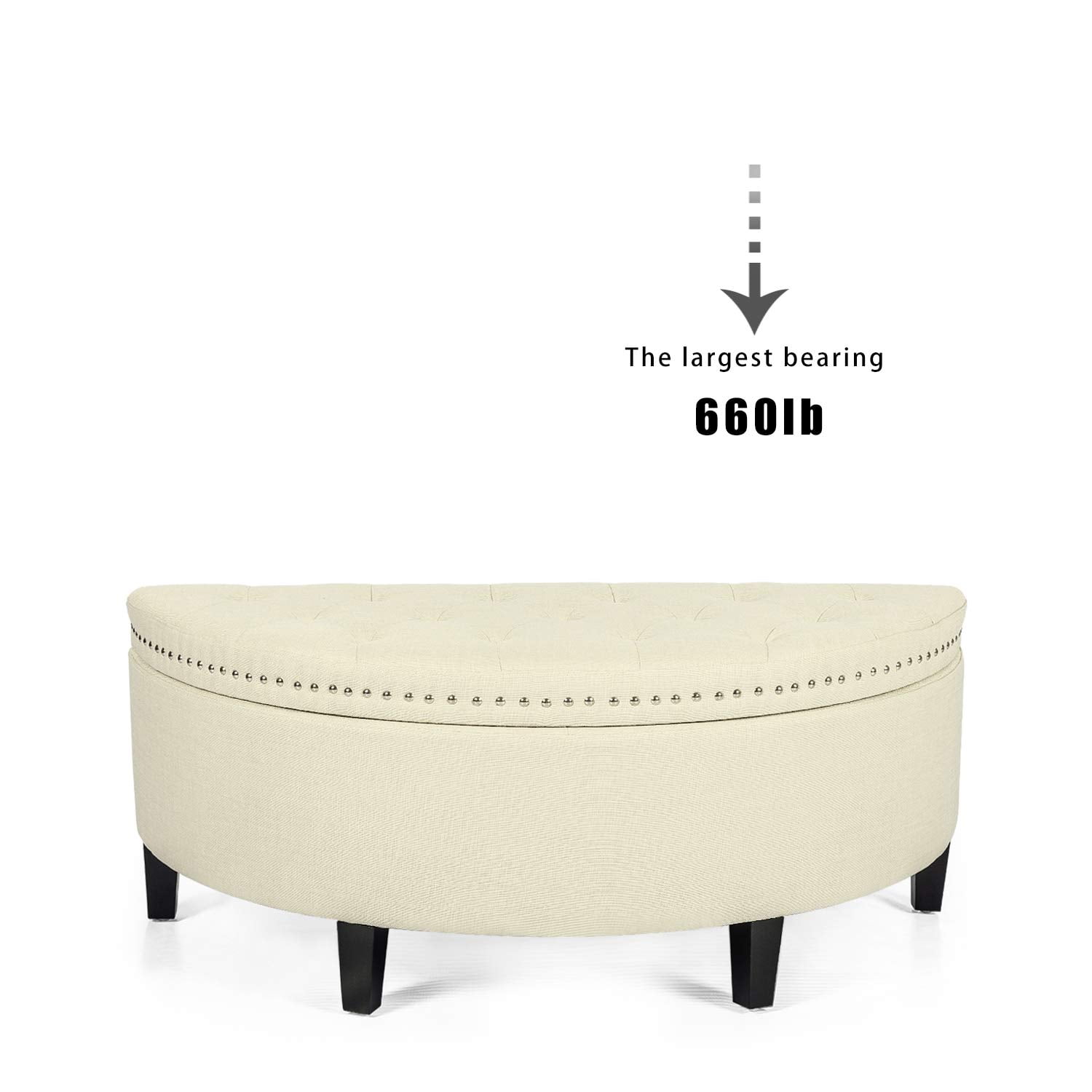 Homebeez Half Moon Fabric Storage Ottoman Bench Beige