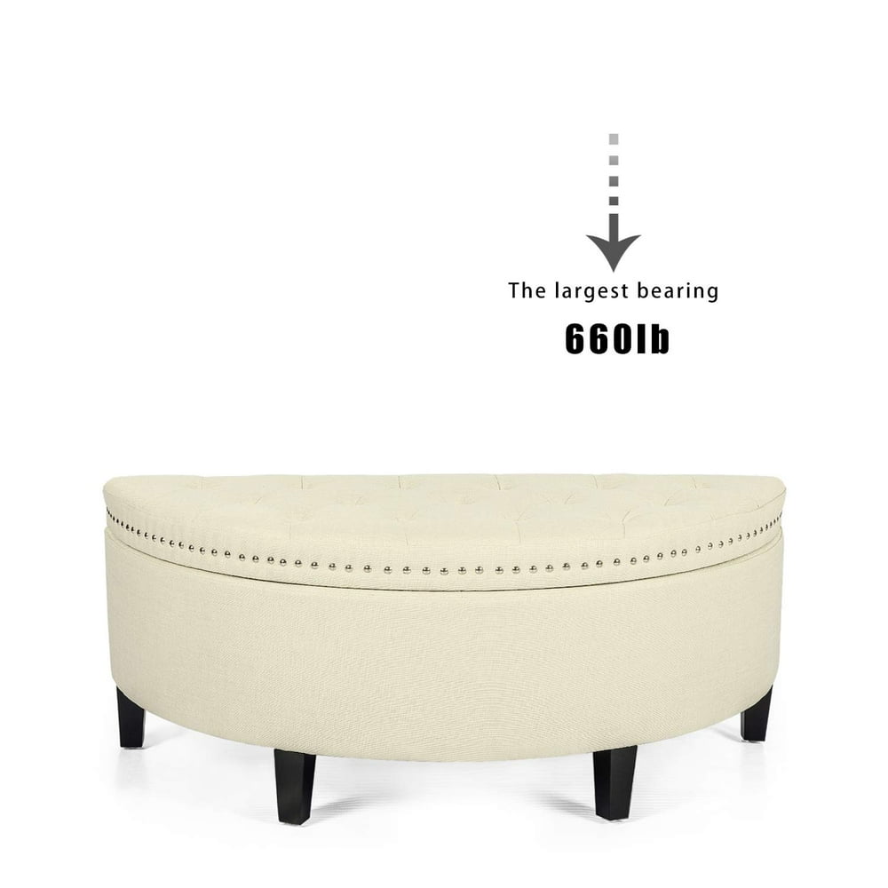 Homebeez Modern Half Moon Storage Ottoman Bed Bench, 44"x19"x17",Rice Beige
