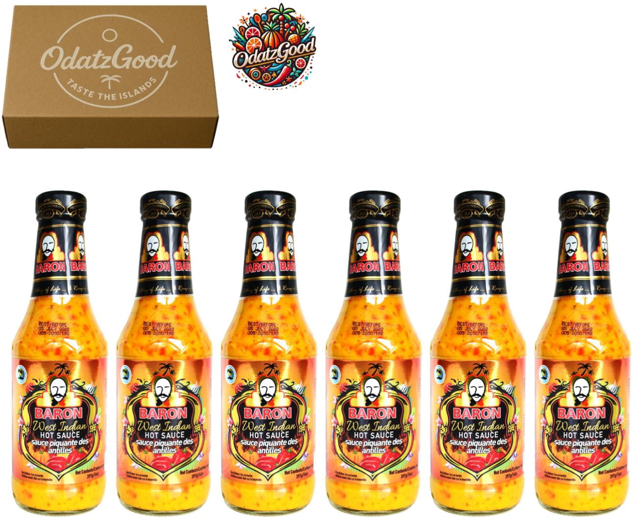 Baron West Indian Hot Sauce 14oz (397g) 6-Pack – Product of St. Lucia – Curated & Packaged by ODatzGood