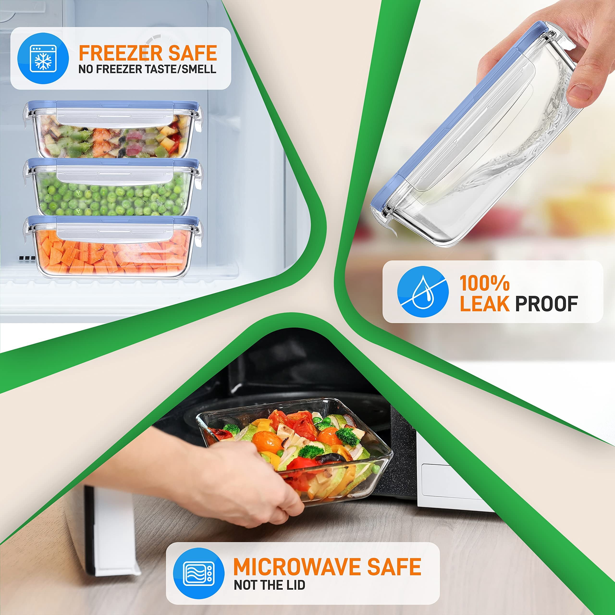NutriChef 10-Piece Glass Food Containers Stackable Superior Glass Meal-Prep Storage, (Blue)
