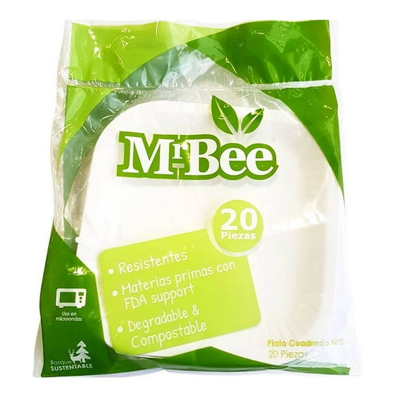 Plato desechable Mr. Bee de papel cuadrado No.5 20 pzas