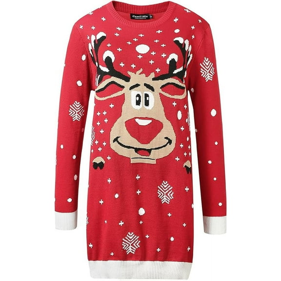 Camii Mia Womens Ugly Christmas Sweater Dress Funny Sweater Dress Reindeer Xmas Party