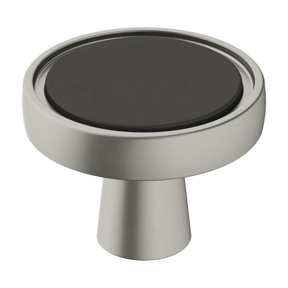 Amerock Mergence 1-3/8 inch (35mm) Diameter Matte Black/Satin Nickel Cabinet Knob, 2 Pack