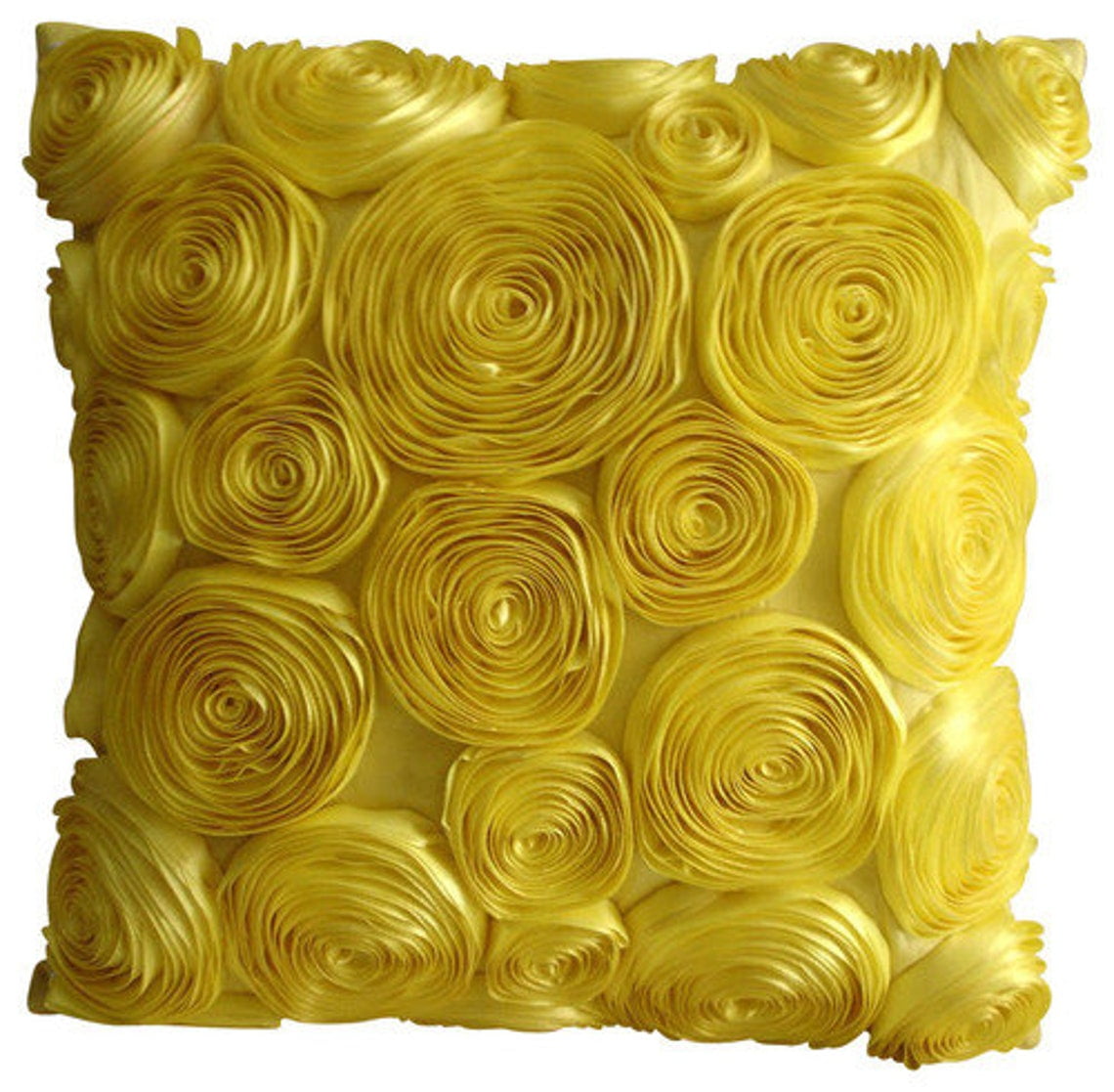 Yellow Pillow Cover 24x24 inch (60x60 cm), Designer Yellow Pillow Shams, Ribbon Yellow Rose
