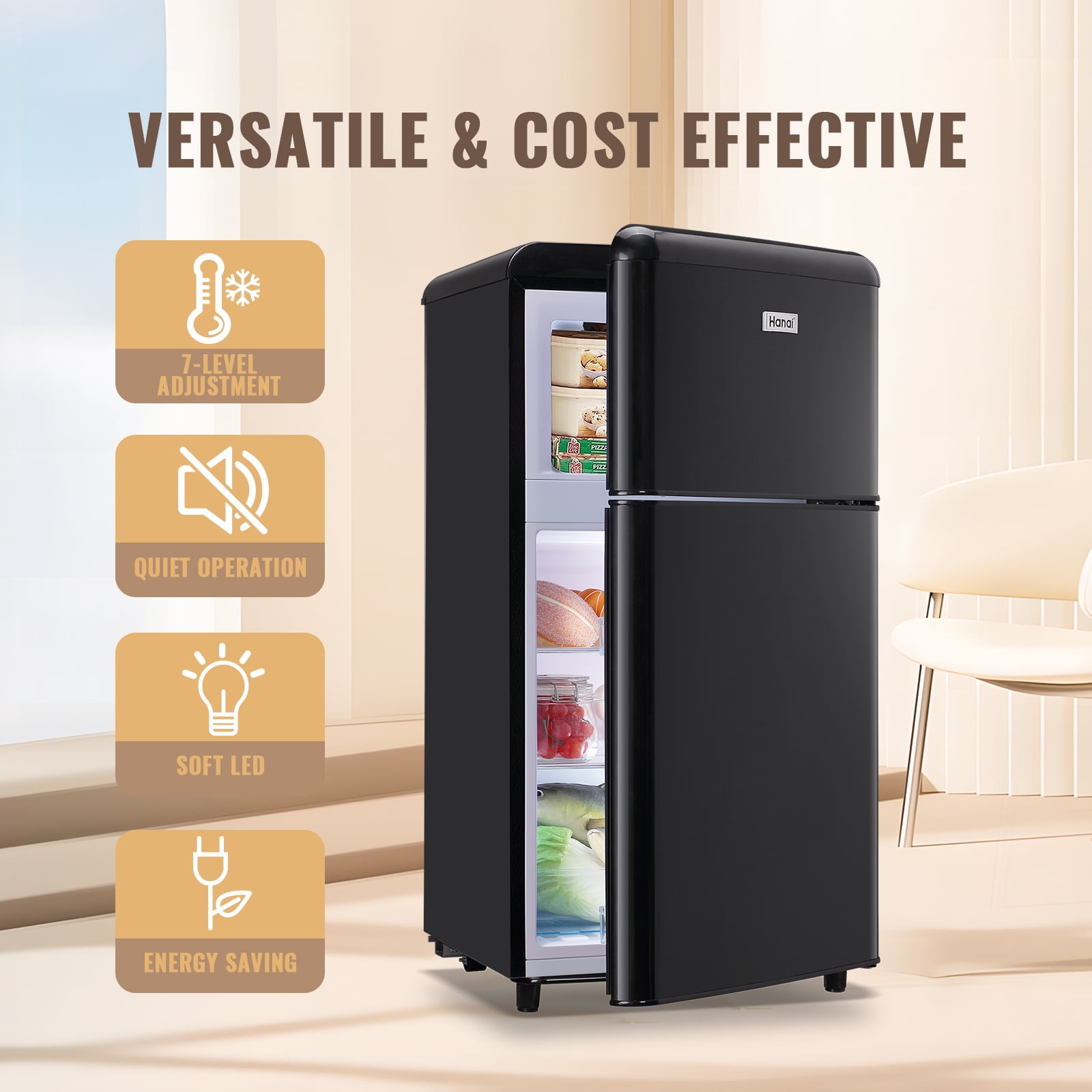 vanimimiページ WANAI 3.5 Cu.ft Mini Fridge with Freezer, 2 Door, 7 Level