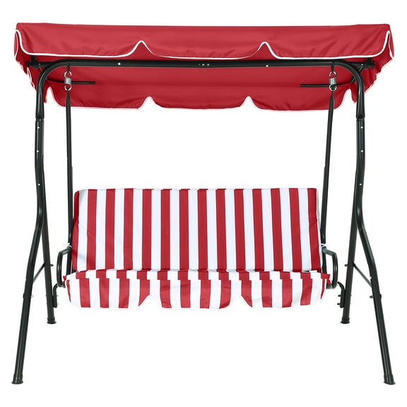 QinaQin 3-Seat Outdoor Swing Chair with Adjustable Canopy, Thick Waterproof Cushions, Heavy-Duty Steel Frame, Weather-Resistant Patio Glider Bench for Backyard, Porch, Lawn, Garden Relaxation